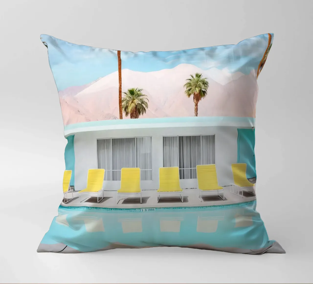 Palm Spring Pool Day decorative cushion by robertmotoiart