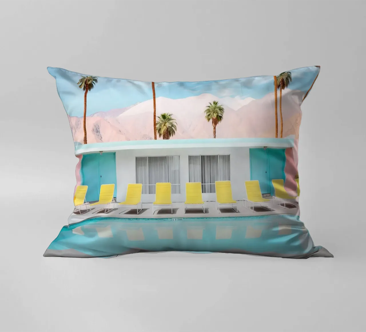 Palm Spring Pool Day decorative cushion by robertmotoiart