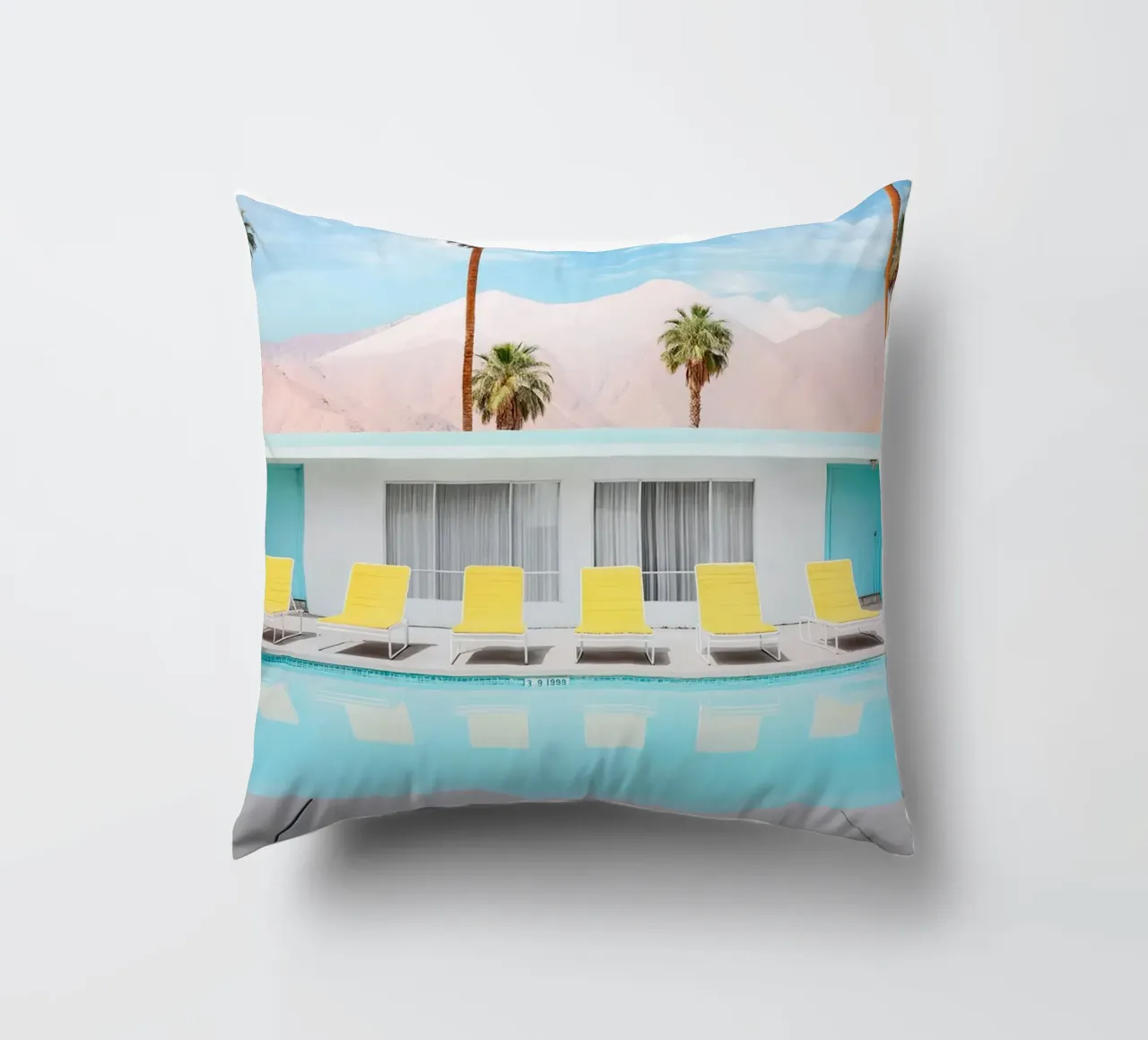 Palm Spring Pool Day decorative cushion by robertmotoiart