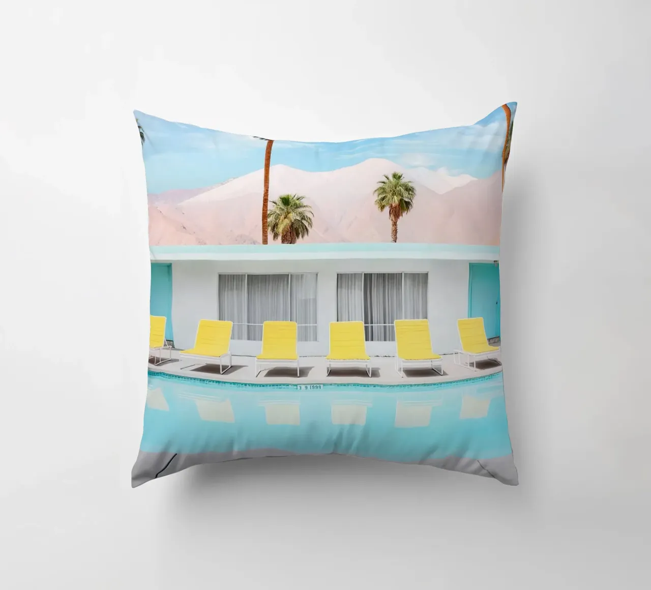 Palm Spring Pool Day decorative cushion by robertmotoiart