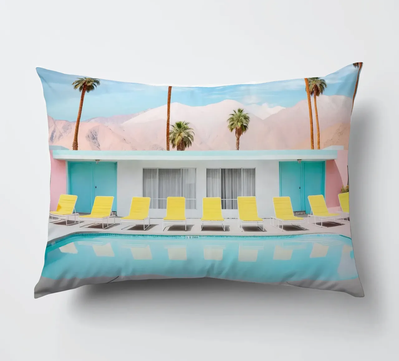 Palm Spring Pool Day decorative cushion by robertmotoiart
