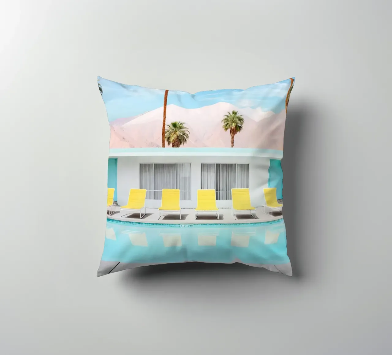 Palm Spring Pool Day decorative cushion by robertmotoiart