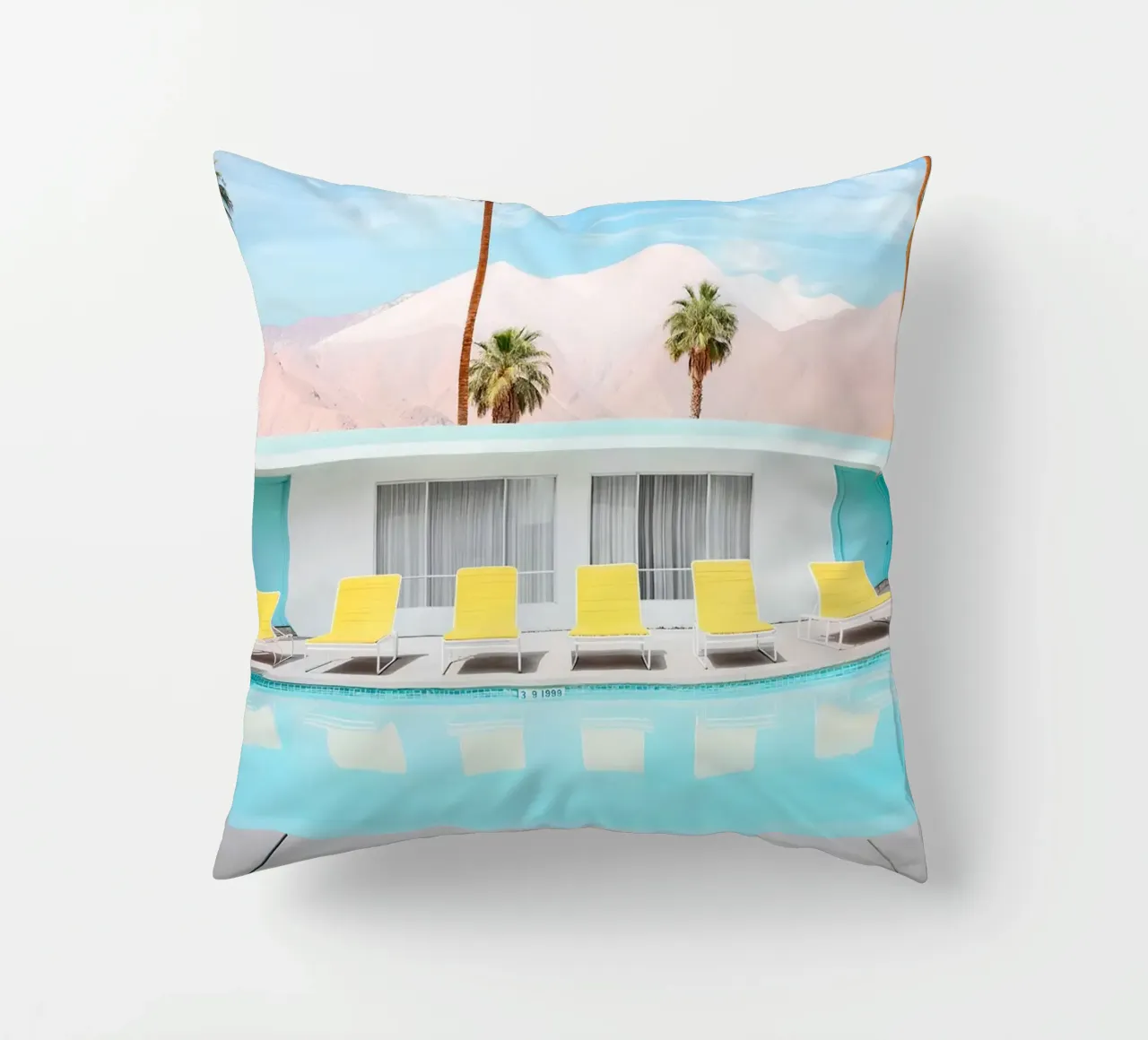 Palm Spring Pool Day decorative cushion by robertmotoiart