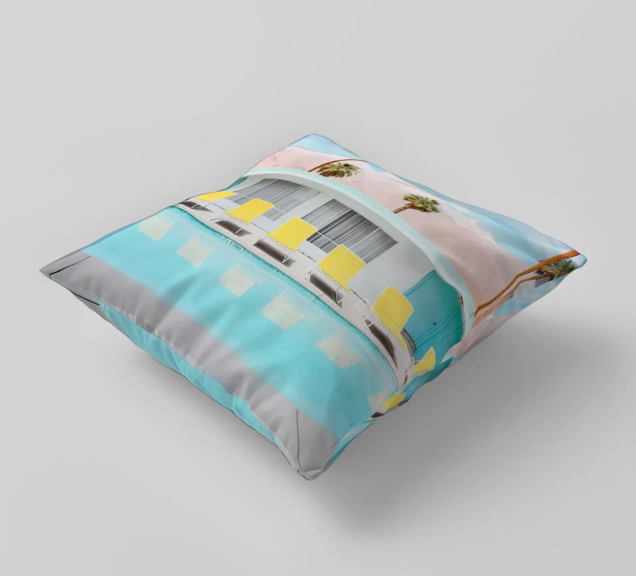 Palm Spring Pool Day decorative cushion by robertmotoiart