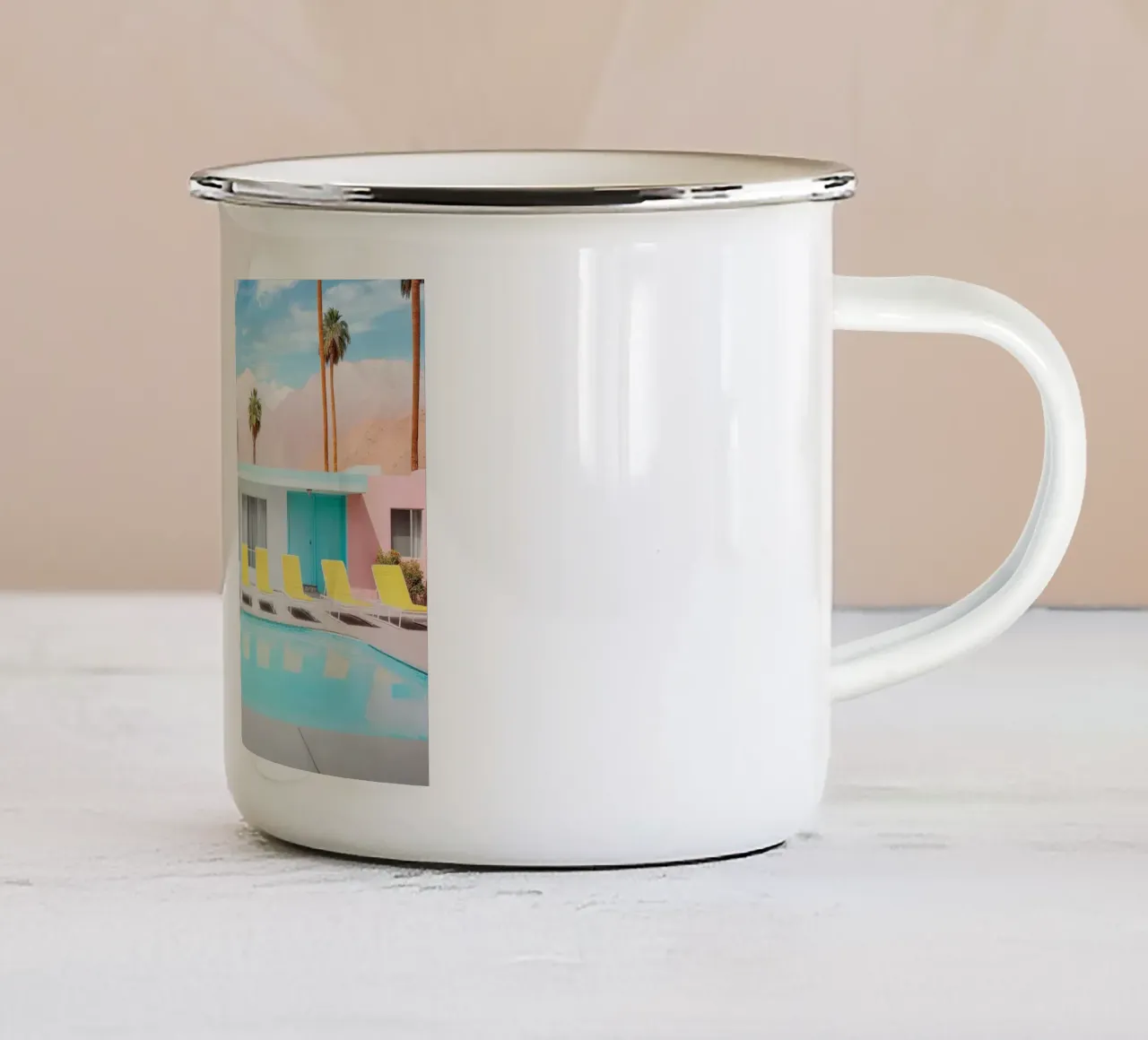 Palm Spring Pool Day enamel mug by robertmotoiart