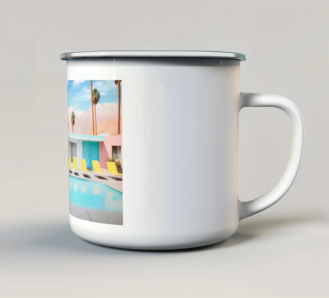 Palm Spring Pool Day enamel mug by robertmotoiart
