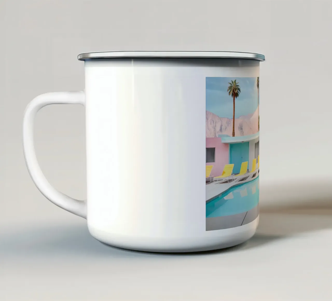 Palm Spring Pool Day enamel mug by robertmotoiart