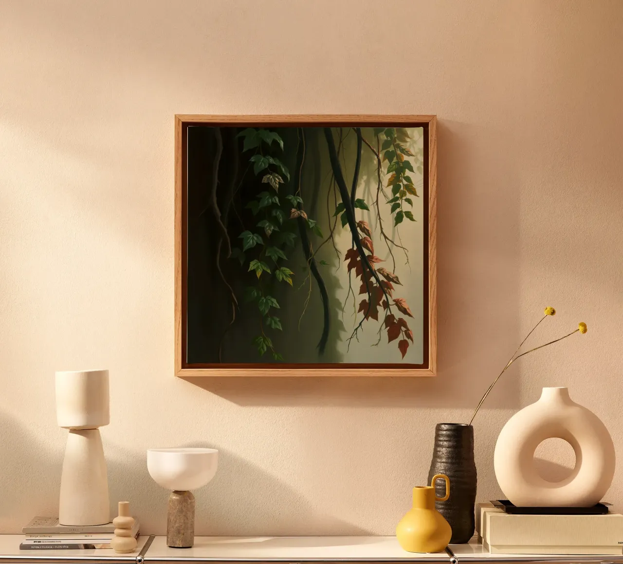 Illustration of Hanging Vines and Branches canvas with Floater frame by DesignDoodle