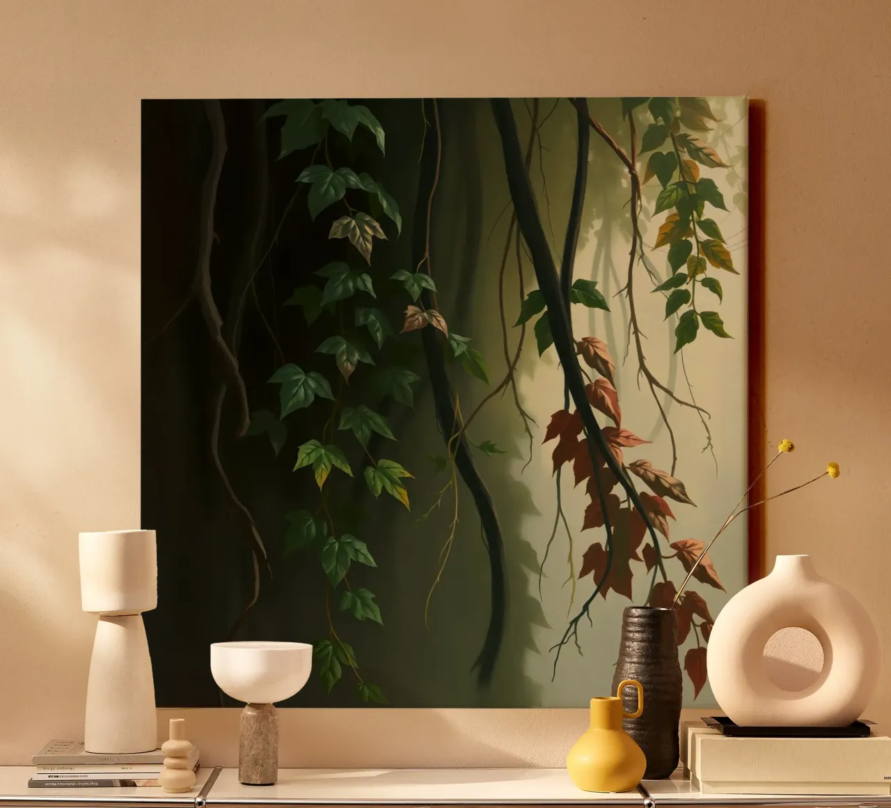 Illustration of Hanging Vines and Branches canvas with Floater frame by DesignDoodle