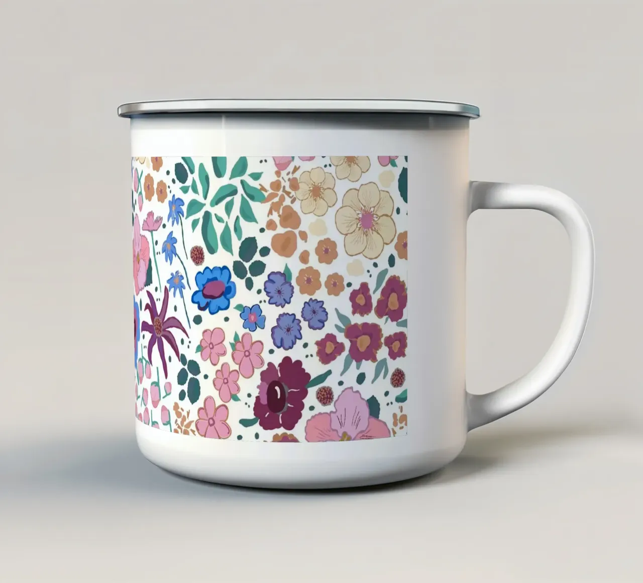 Motivo colorato e vivace bianco tazza in smalto da gulsengunel