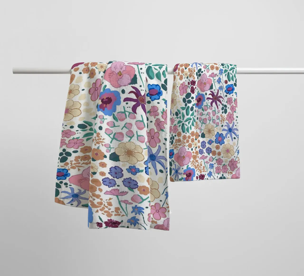 Ditsy colorful pattern white towel by gulsengunel