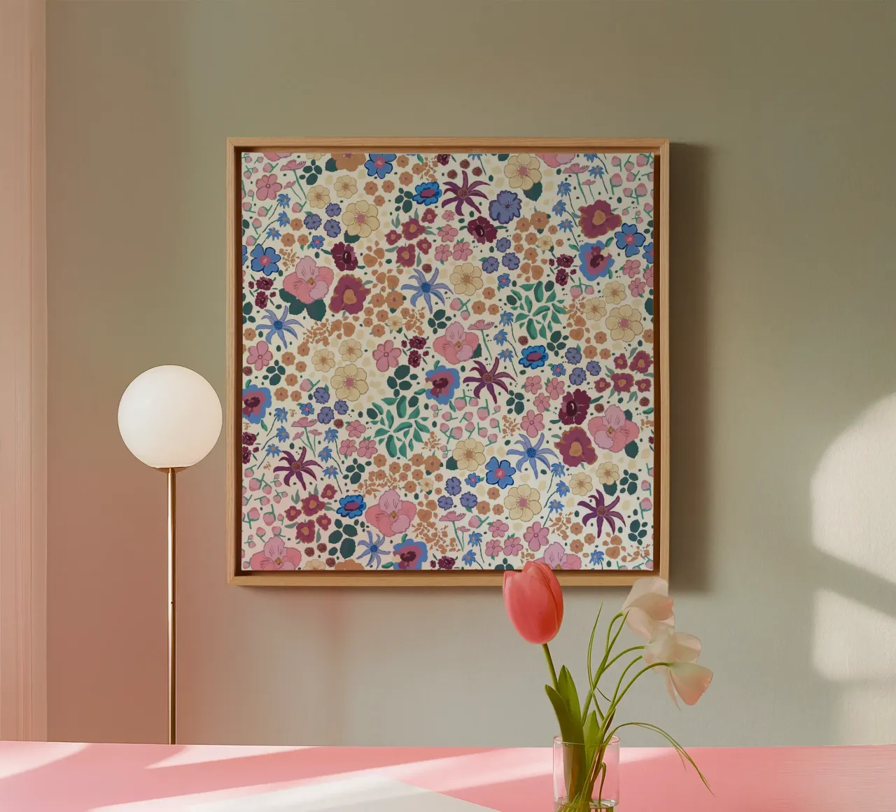 Ditsy colorful pattern white canvas by gulsengunel