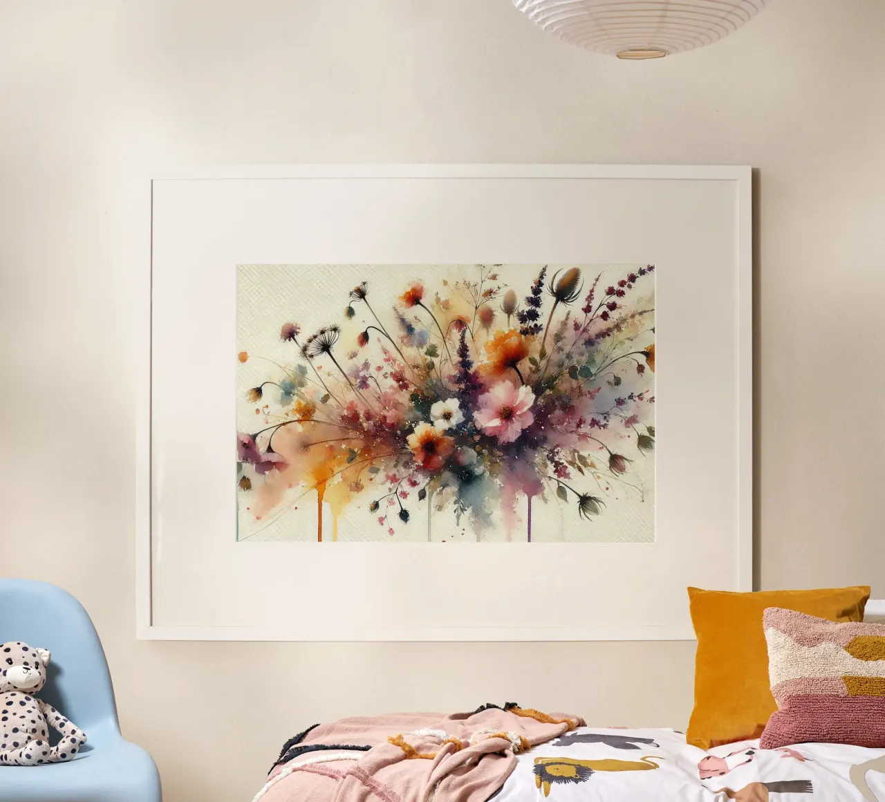 Vibrante sinfonia di fiori selvatici poster con telaio in legno da Chromatic Fusion Studio