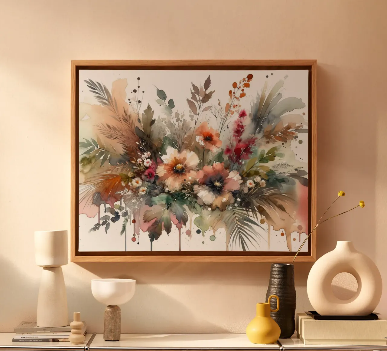 Acquerello Bloom Harmony tela con Cornice a cassetta da Chromatic Fusion Studio