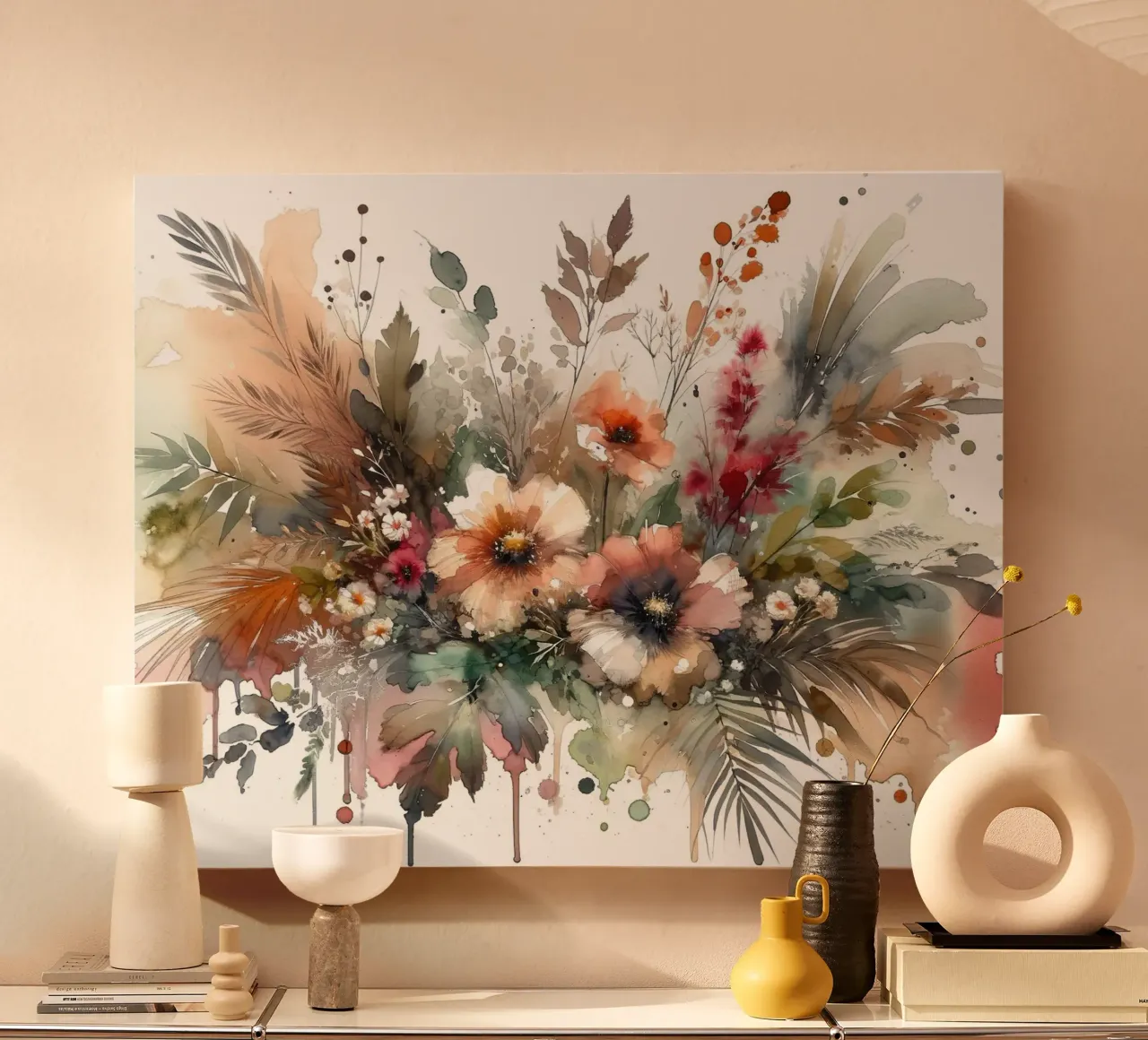 Acquerello Bloom Harmony tela con Cornice a cassetta da Chromatic Fusion Studio