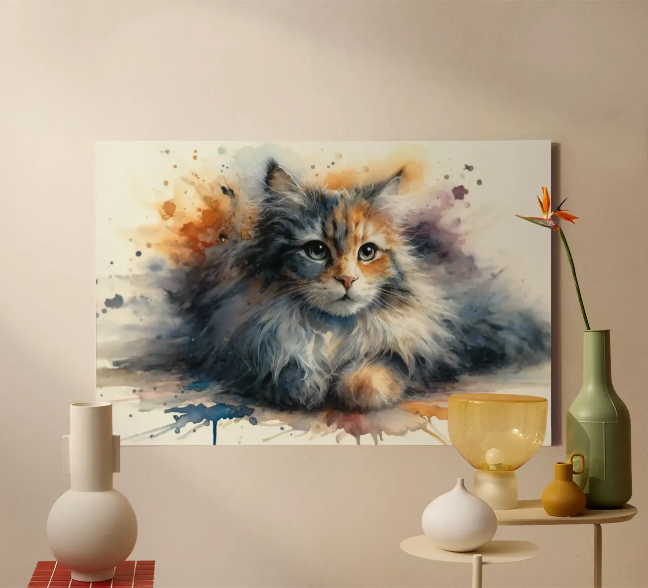 Whimsical Feline Splash canvas with Floater frame by Chromatic Fusion Studio
