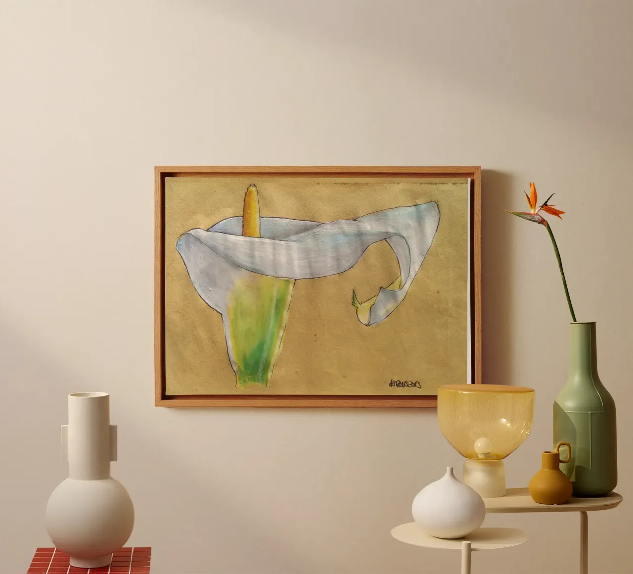 Giglio di Calla, pastello a olio su carta kraft tela con Cornice a cassetta da Martin Ahrens