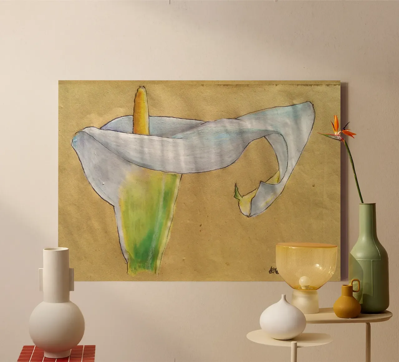 Giglio di Calla, pastello a olio su carta kraft tela con Cornice a cassetta da Martin Ahrens
