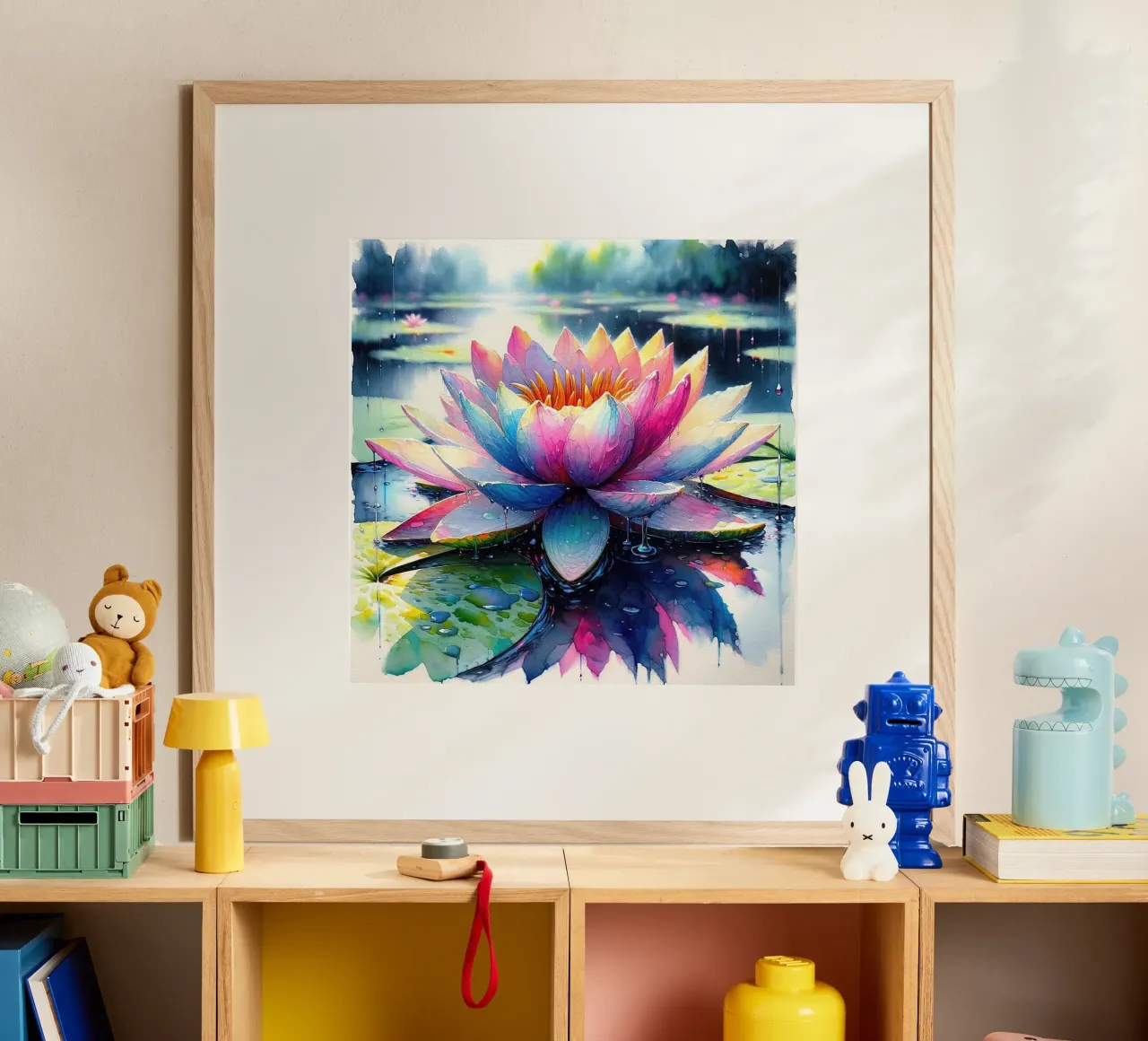 Sussurri dello stagno poster con telaio in legno da Chromatic Fusion Studio