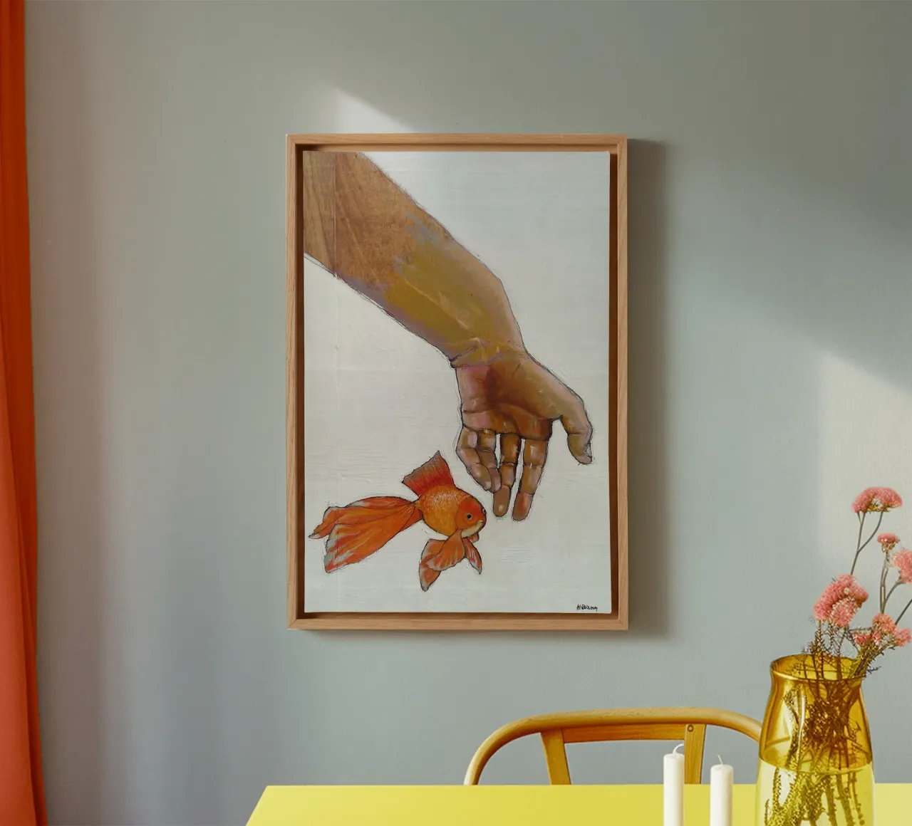 Hand with koi canvas with Floater frame by Martin Ahrens