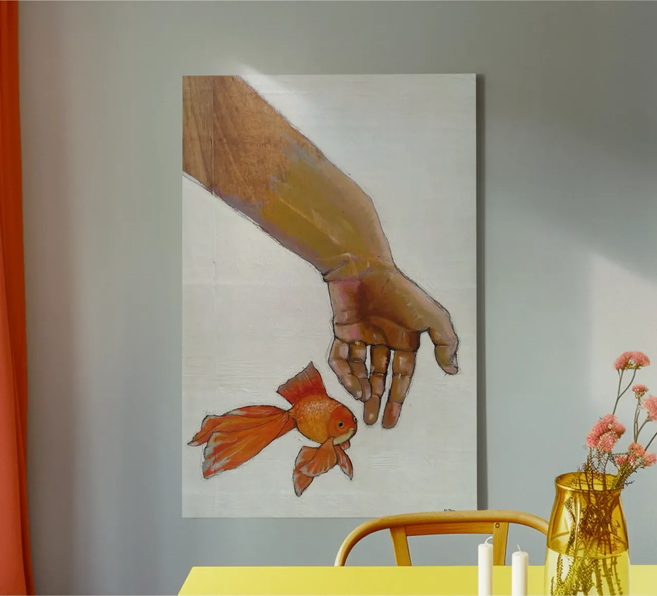 Hand with koi canvas with Floater frame by Martin Ahrens