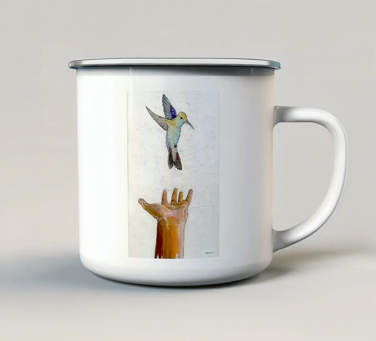 Hand und Kolibri tazza in smalto da Martin Ahrens