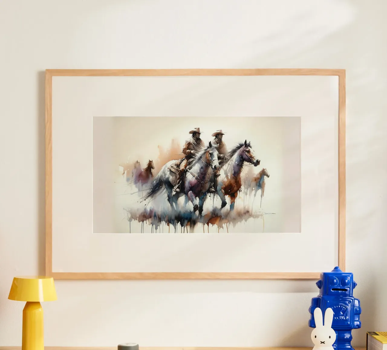 Cavalieri del selvaggio West poster con telaio in legno da Chromatic Fusion Studio