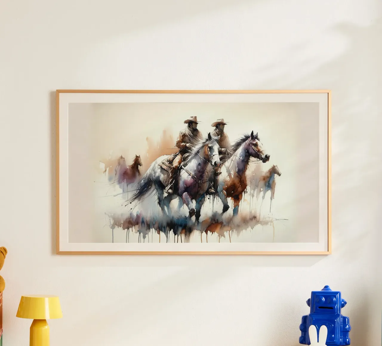 Cavalieri del selvaggio West poster con telaio in legno da Chromatic Fusion Studio