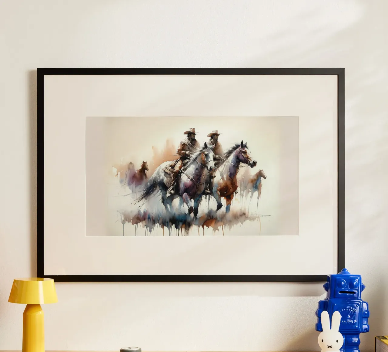 Cavalieri del selvaggio West poster con telaio in legno da Chromatic Fusion Studio