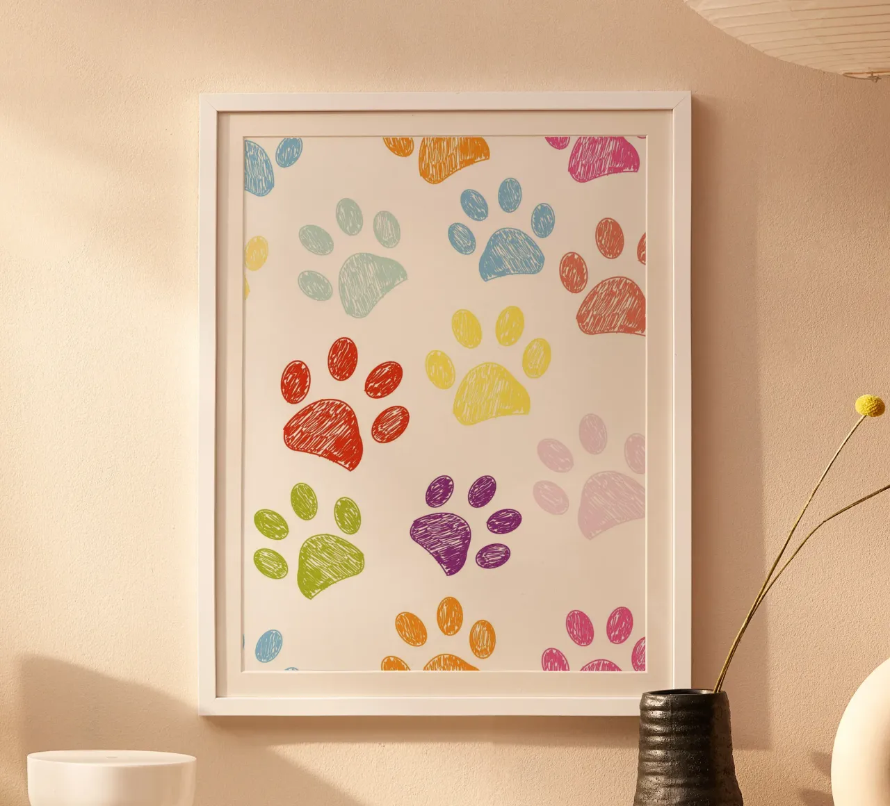 Scarabocchio colorato con impronte di zampe di gatto amante del cane II poster da gulsengunel