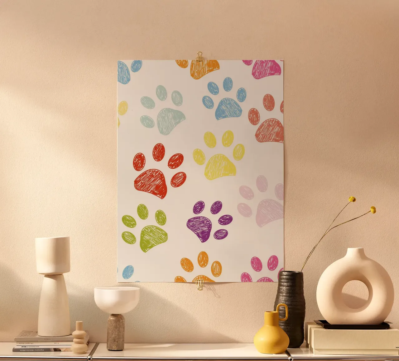 Scarabocchio colorato con impronte di zampe di gatto amante del cane II poster da gulsengunel