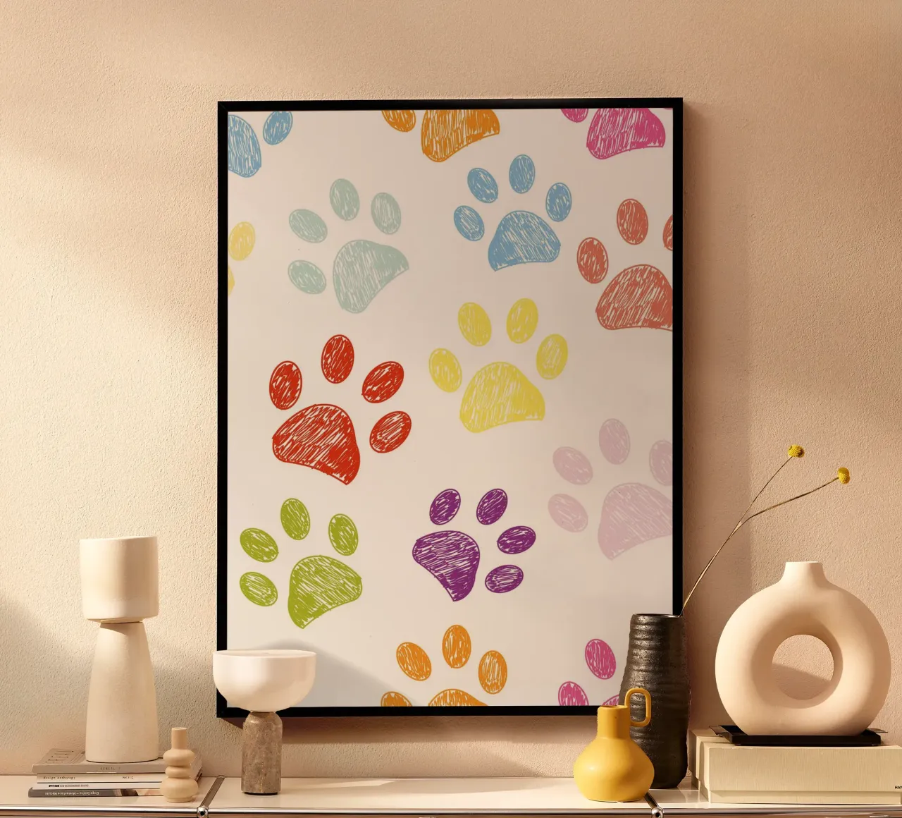 Scarabocchio colorato con impronte di zampe di gatto amante del cane II poster da gulsengunel