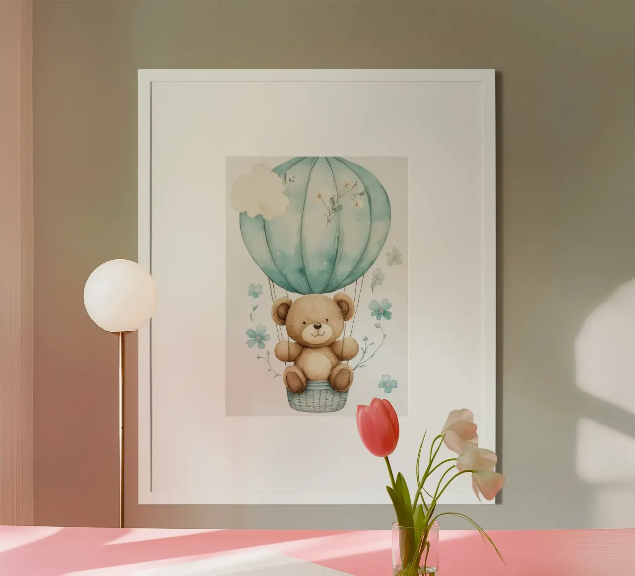 orsacchiotto mongolfiera fiori blu poster con telaio in plastica da Eldon S Kiser