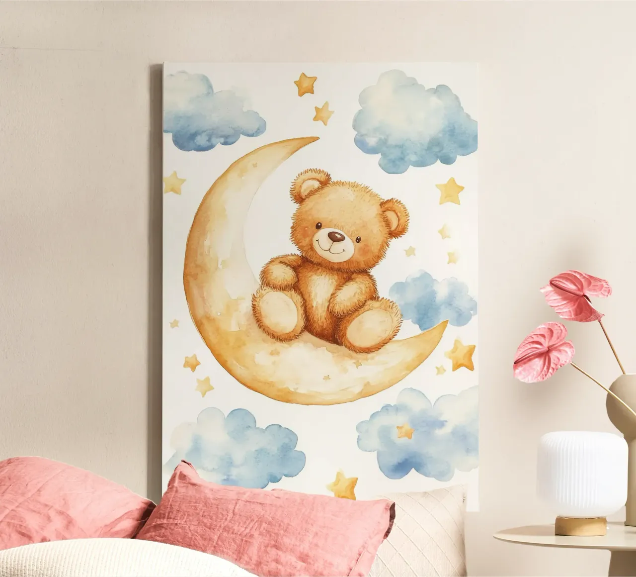 orsacchiotto luna nuvole stelle orso sorridente tela con Cornice a cassetta da Eldon S Kiser