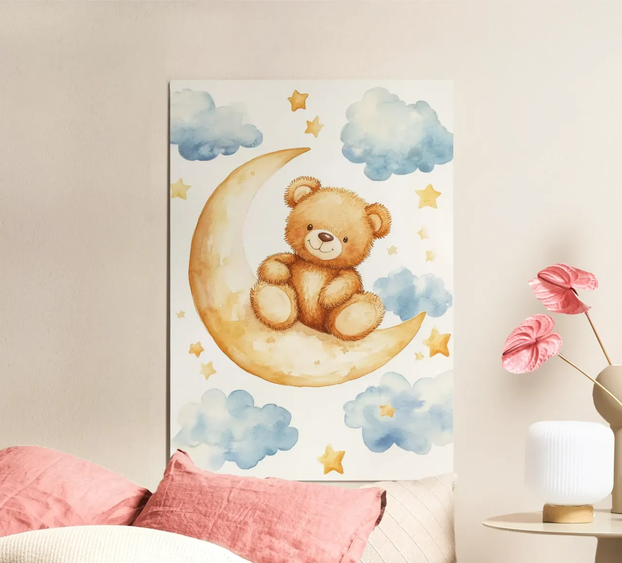 orsacchiotto luna nuvole stelle orso sorridente poster da Eldon S Kiser