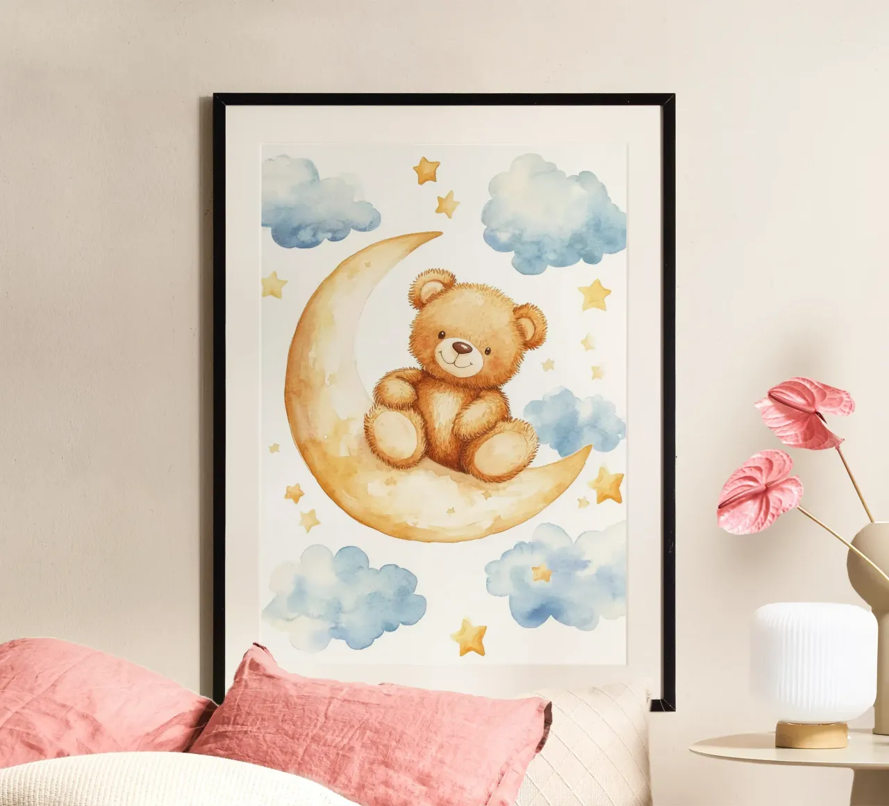 orsacchiotto luna nuvole stelle orso sorridente poster da Eldon S Kiser