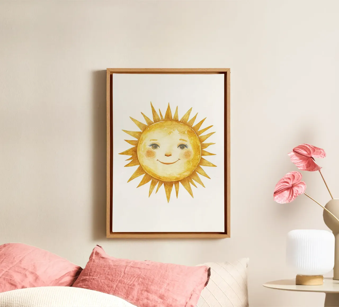 sun face smiling eyes cheeks canvas with Floater frame by Eldon S Kiser