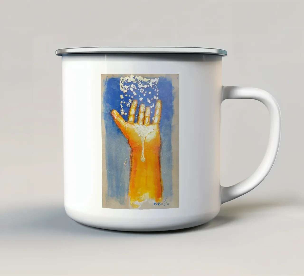Mano ricevente tazza in smalto da Martin Ahrens