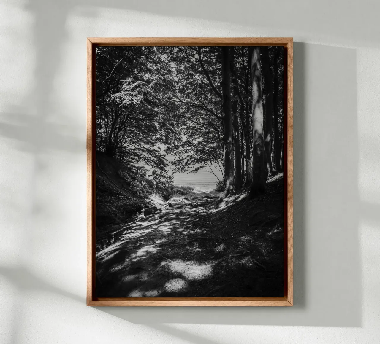 Luce di bosco in riva al mare tela con Cornice a cassetta da Janine Sommer Fotografie