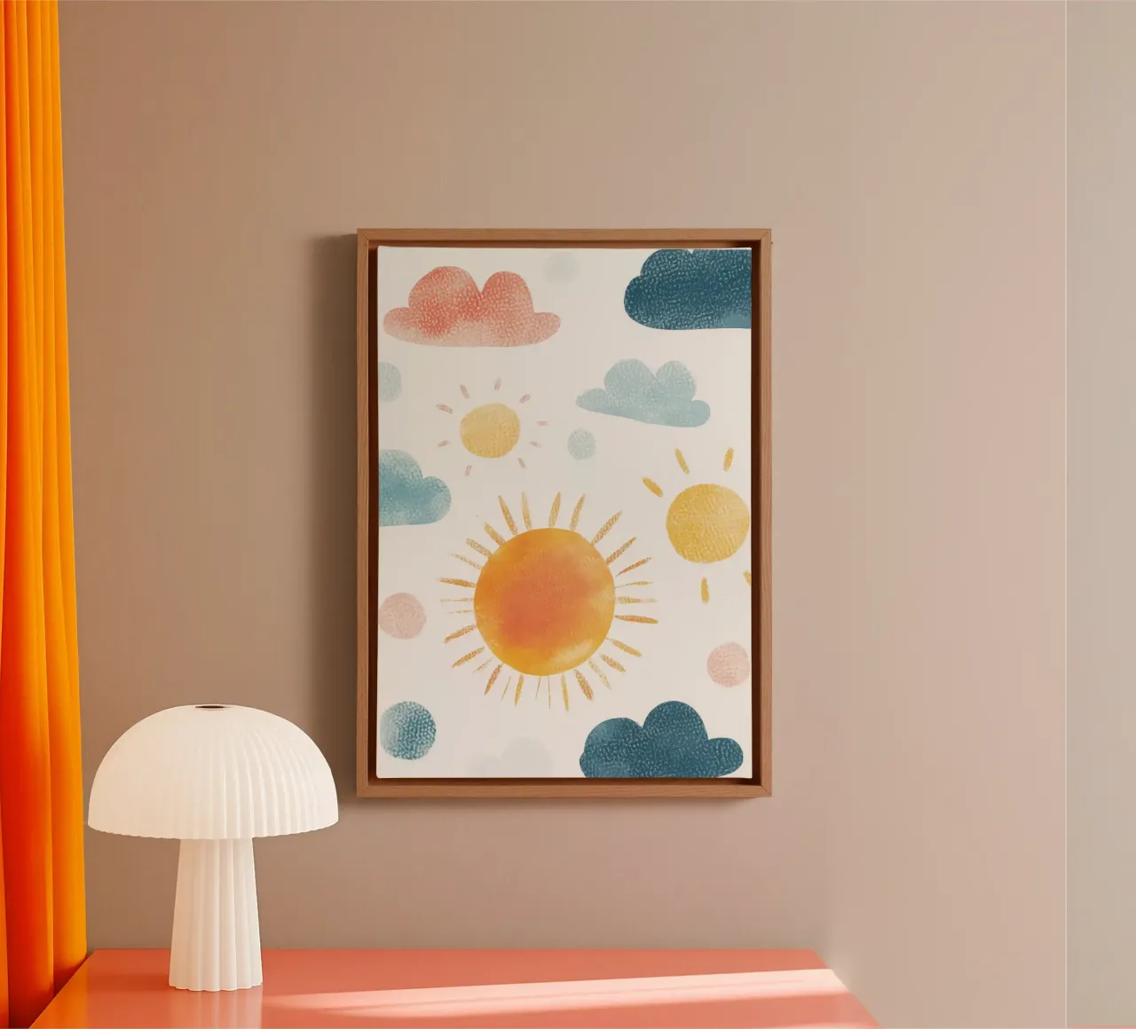 zon wolken lucht blauw oranje canvas met Baklijst van Leonard R Sadler