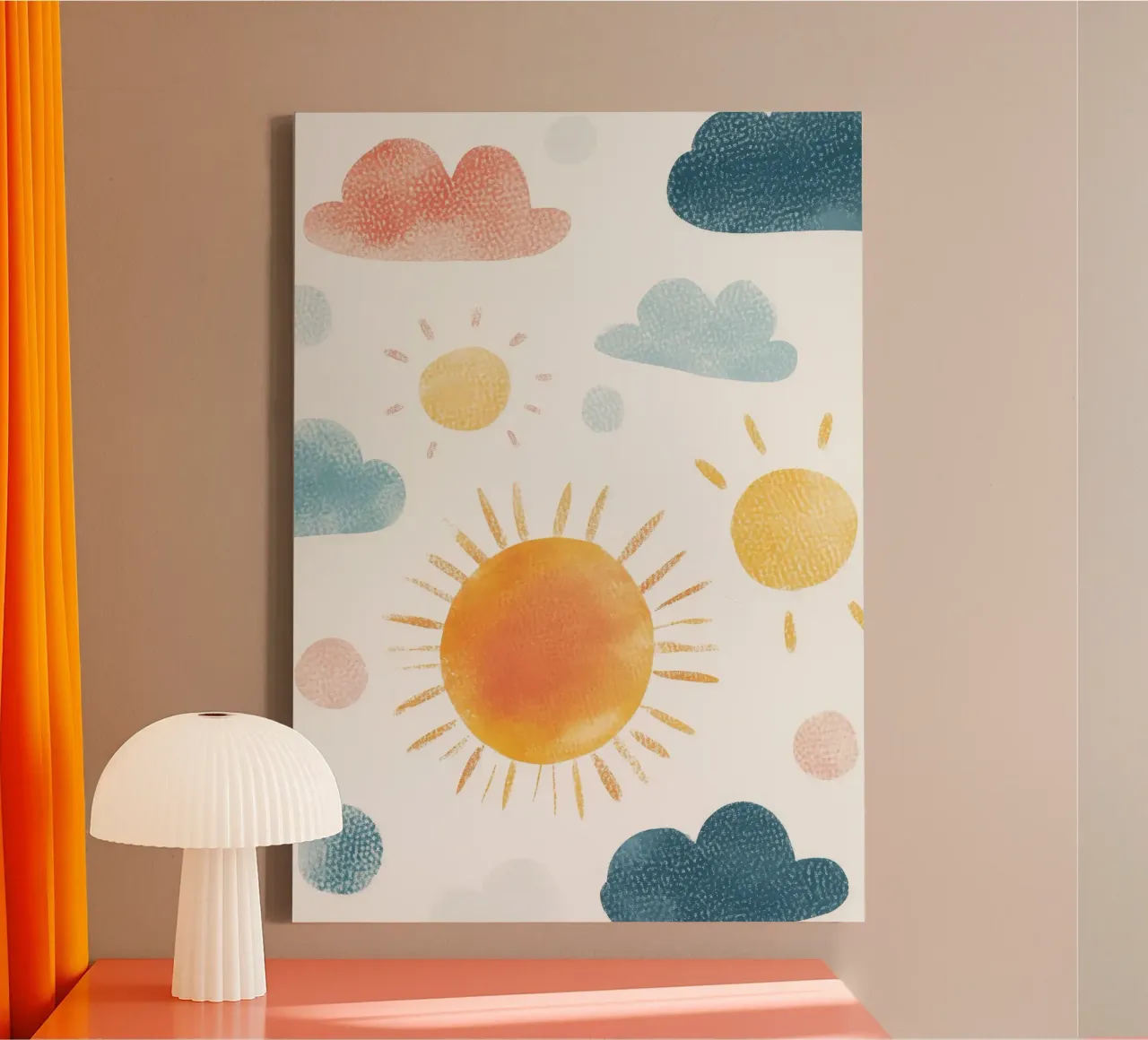 zon wolken lucht blauw oranje canvas met Baklijst van Leonard R Sadler