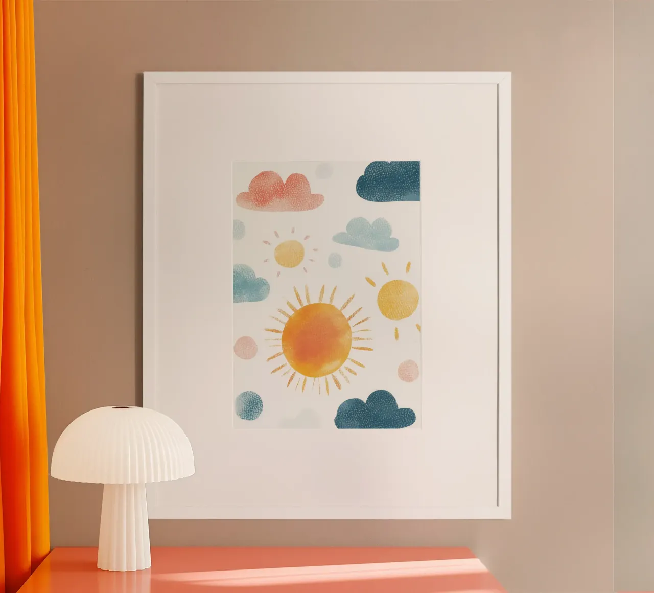 sole nuvole cielo blu arancio poster con telaio in alluminio da Leonard R Sadler