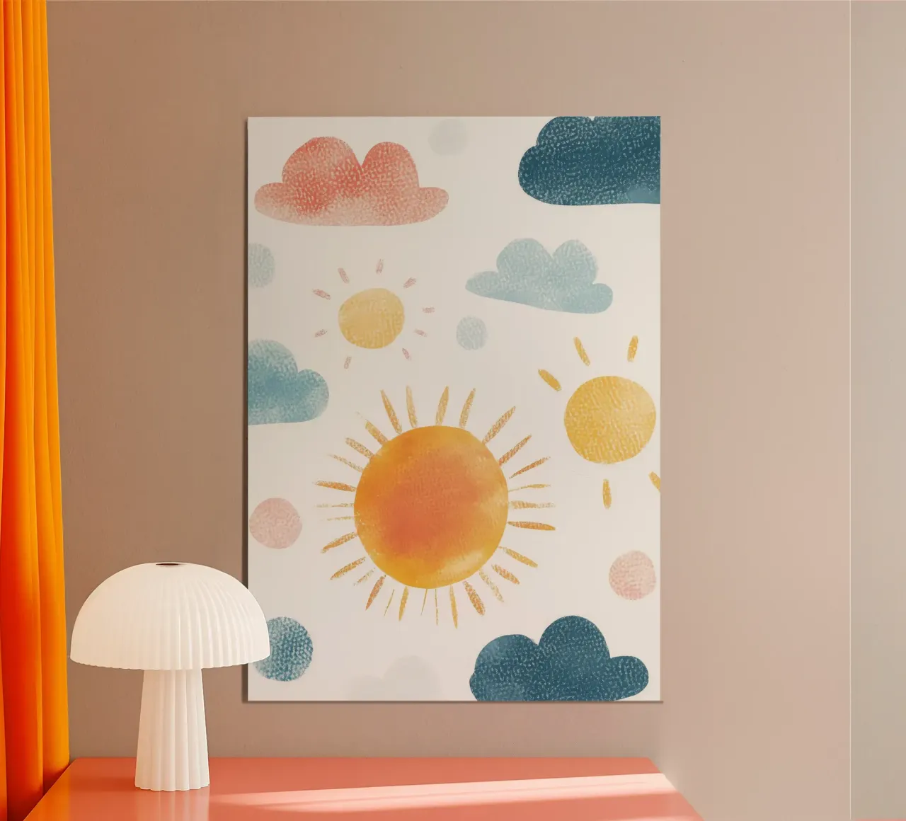 sole nuvole cielo blu arancio poster con telaio in alluminio da Leonard R Sadler