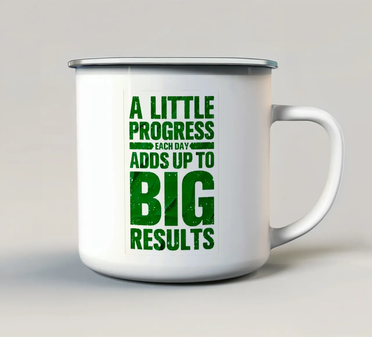'A LITTLE PROGRESS EACH DAY ADDŞ UP TO BIG RESULTS' tazza in smalto da Type & Tape