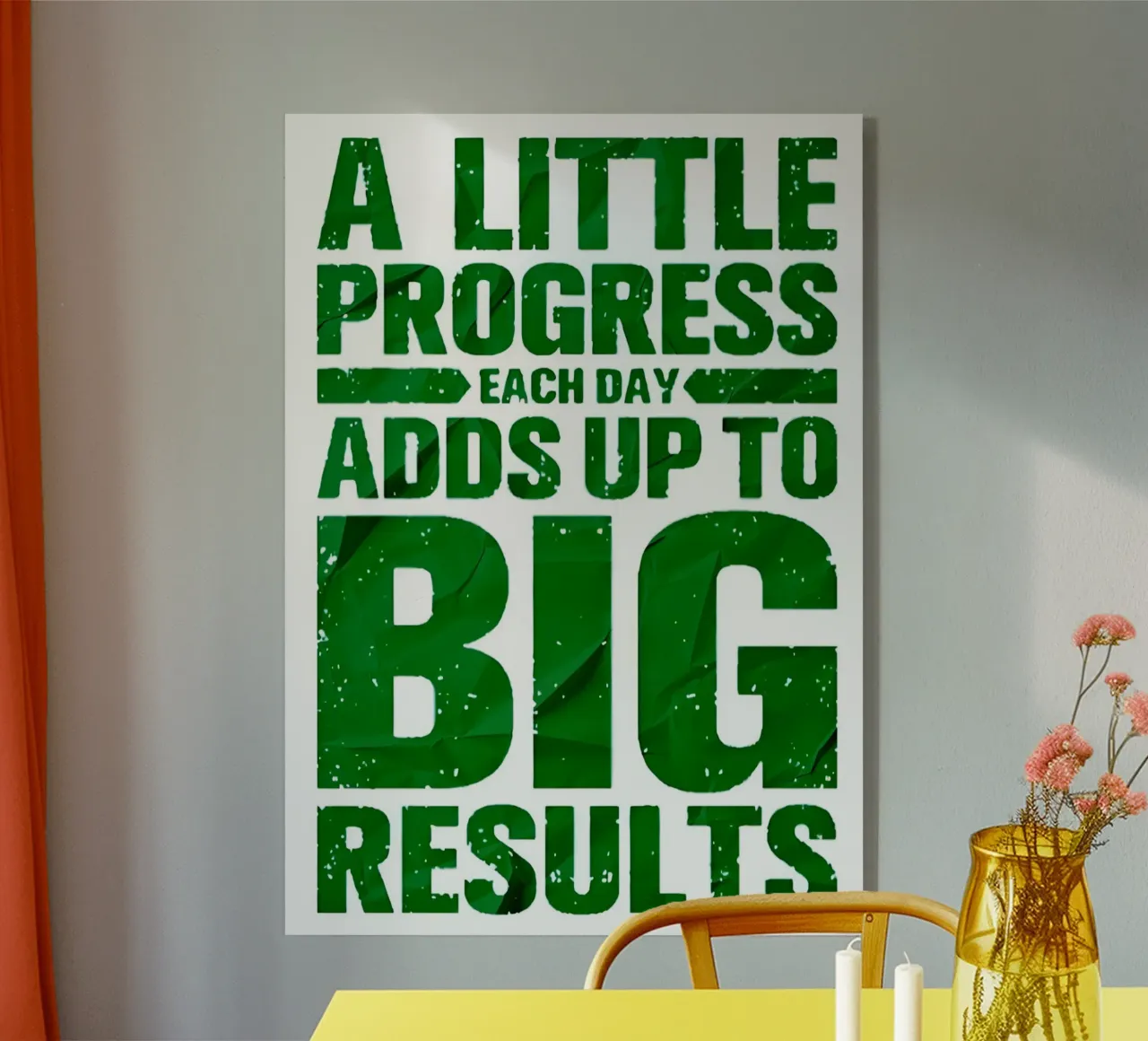 'A LITTLE PROGRESS EACH DAY ADDŞ UP TO BIG RESULTS' plexiglass da Type & Tape