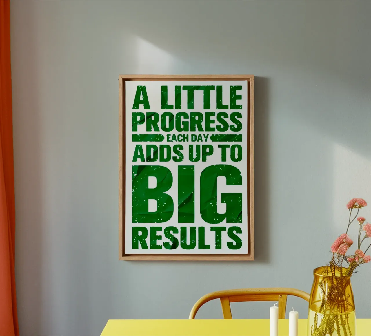 'A LITTLE PROGRESS EACH DAY ADDŞ UP TO BIG RESULTS' tela con Cornice a cassetta da Type & Tape