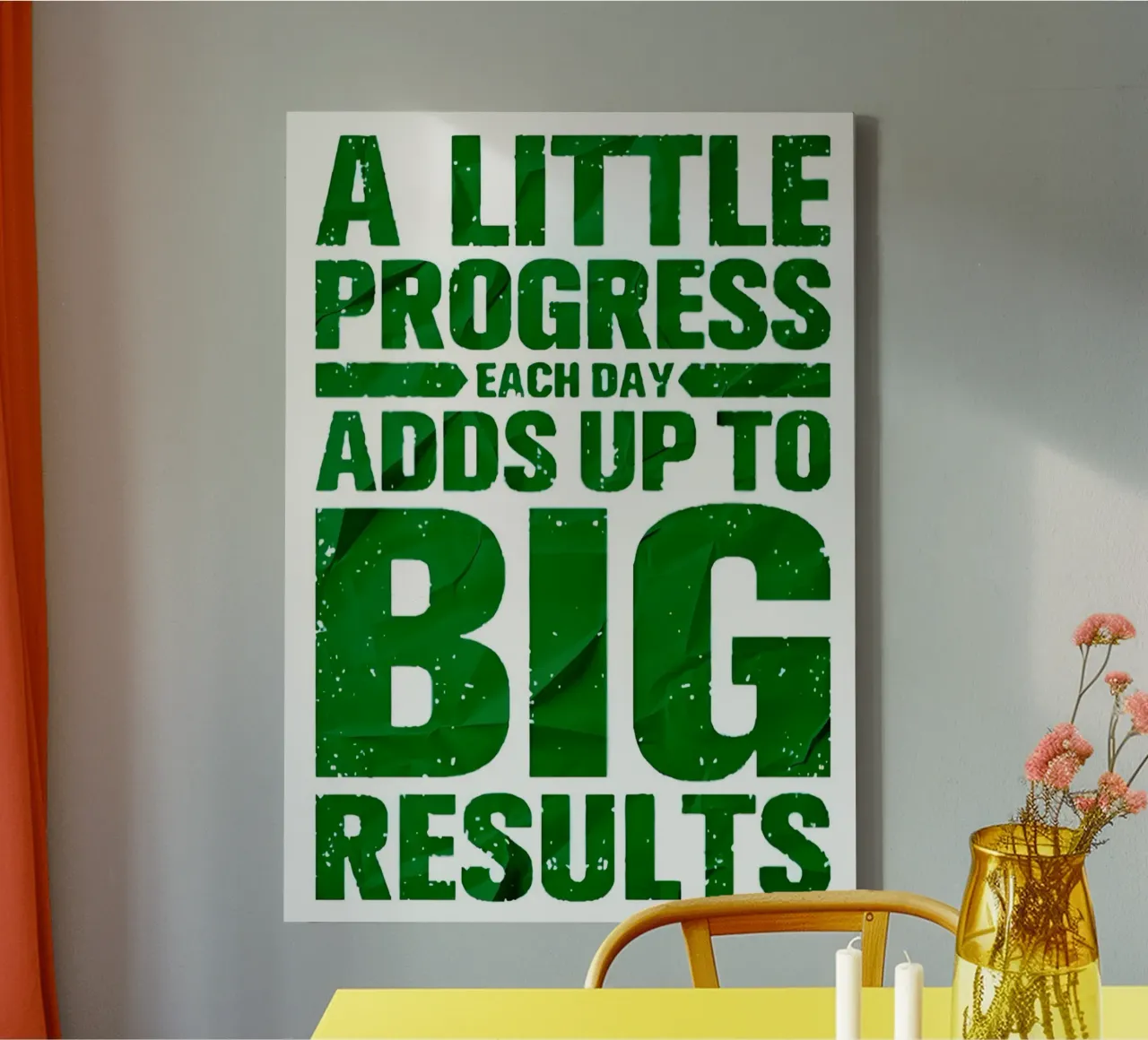 'A LITTLE PROGRESS EACH DAY ADDŞ UP TO BIG RESULTS' tela con Cornice a cassetta da Type & Tape