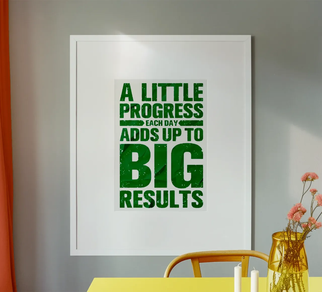 'A LITTLE PROGRESS EACH DAY ADDŞ UP TO BIG RESULTS' poster con marco de plástico de Type & Tape