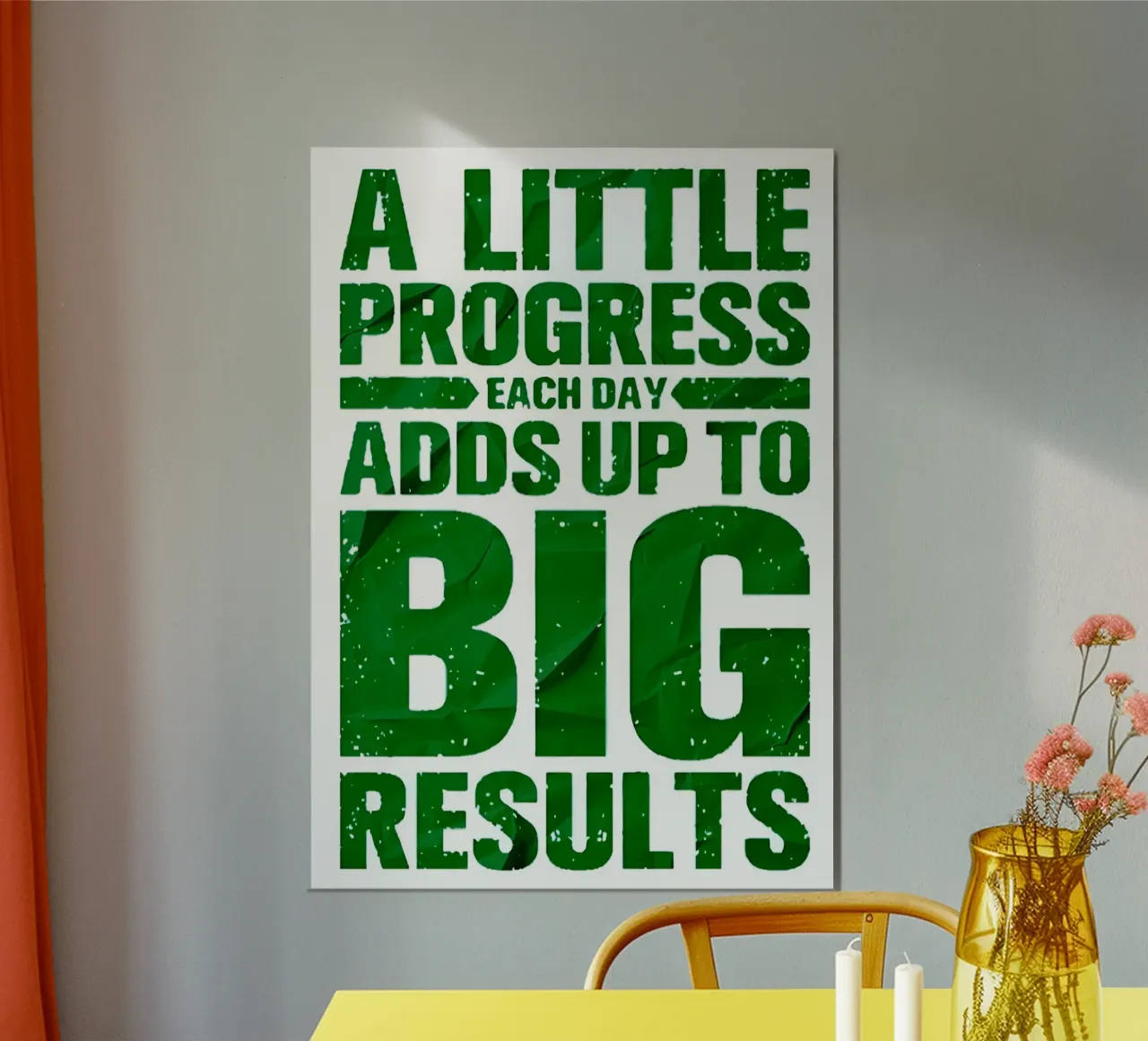 'A LITTLE PROGRESS EACH DAY ADDŞ UP TO BIG RESULTS' poster con marco de plástico de Type & Tape