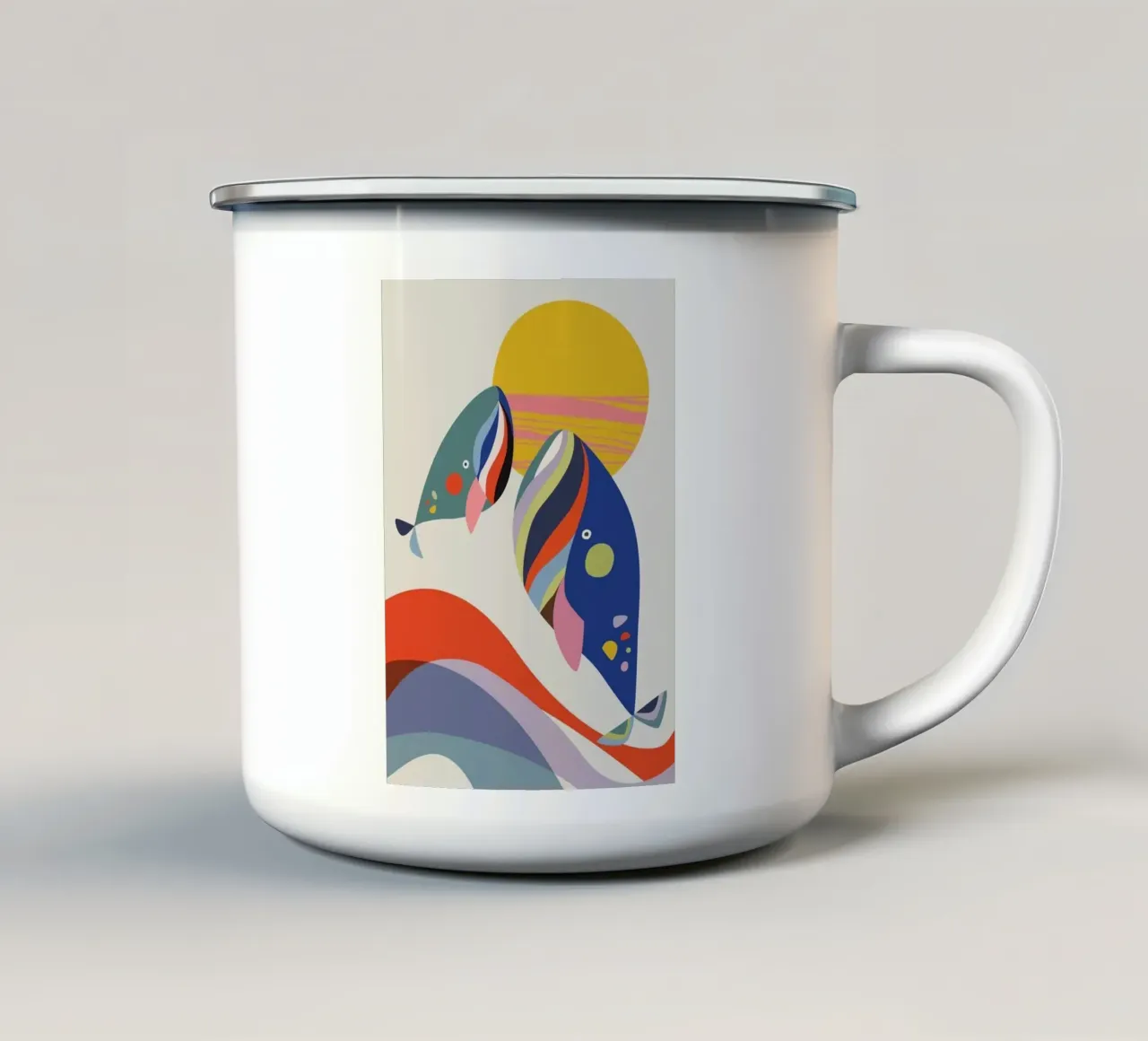 Due balene tazza in smalto da cosmos studio
